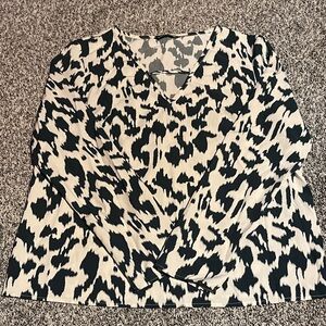 SHEIN Blue and White Animal Print V-Neck Blouse (L)